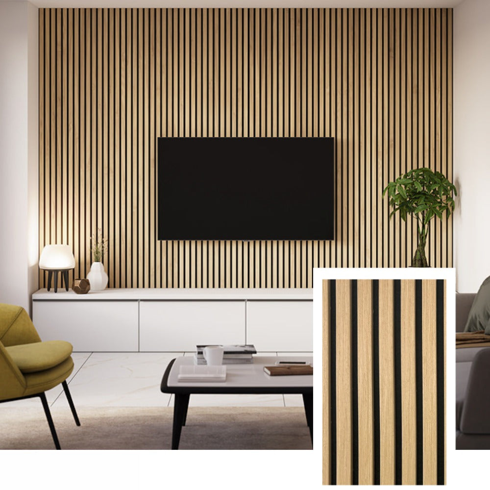 Panel de lamas acústicas de precisión AcoustiLine™ — Roble ahumado (2,7 m × 1,10 m)