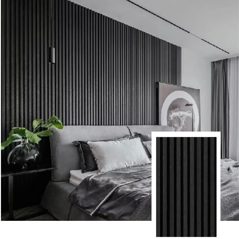 Panel de lamas acústicas de precisión AcoustiLine™ — Roble ahumado (2,7 m × 1,10 m)