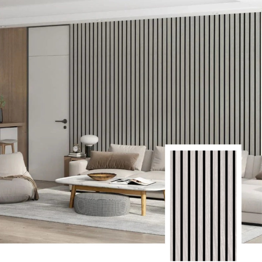 Panel de lamas acústicas de precisión AcoustiLine™ — Roble ahumado (2,7 m × 1,10 m)
